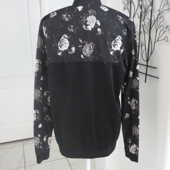 GUESS Black Grey White Rose Print Full Front Zip Track Jacket S Small - Picture 7 of 13